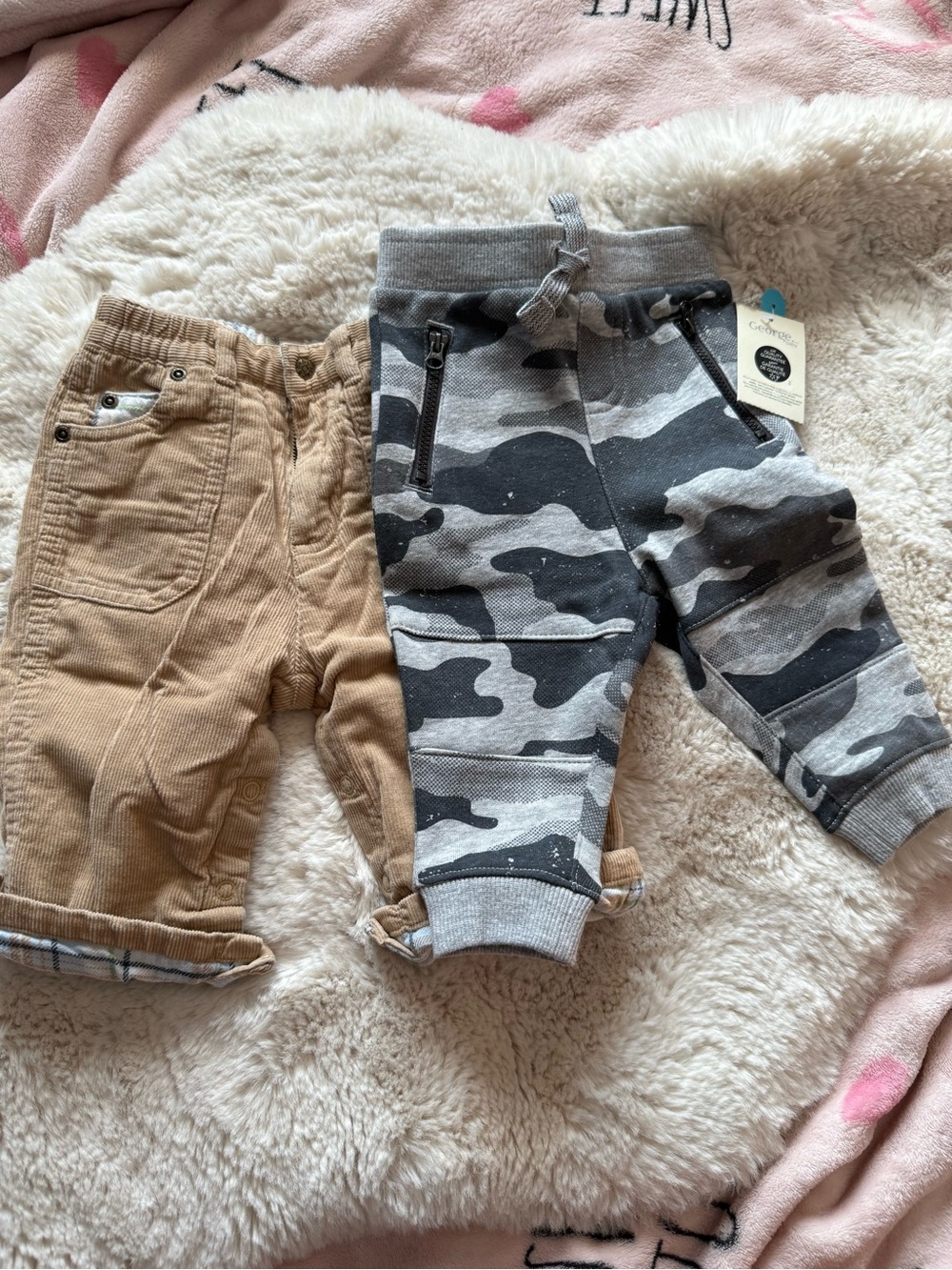 Kids Tan Corduroy Pants & Gray Camo Joggers - 2-Pack